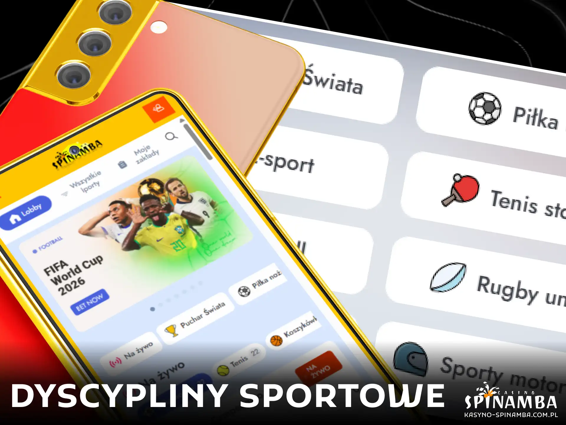 Oferta zakładów bukmacherskich i rynków sportowych w aplikacji mobilnej Spinamba.