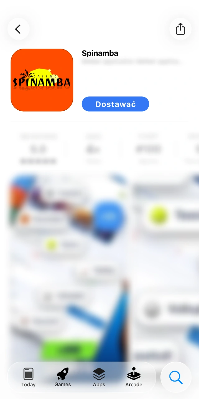 Dotknij przycisku pobierania na stronie aplikacji Spinamba w sklepie App Store, aby rozpocząć pobieranie na swój telefon.
