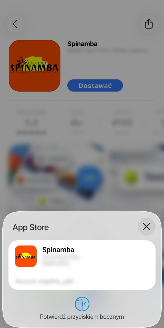Potwierdź bezpieczną instalację aplikacji Spinamba na swoim urządzeniu przy użyciu Face ID, Touch ID lub hasła do konta Apple ID.