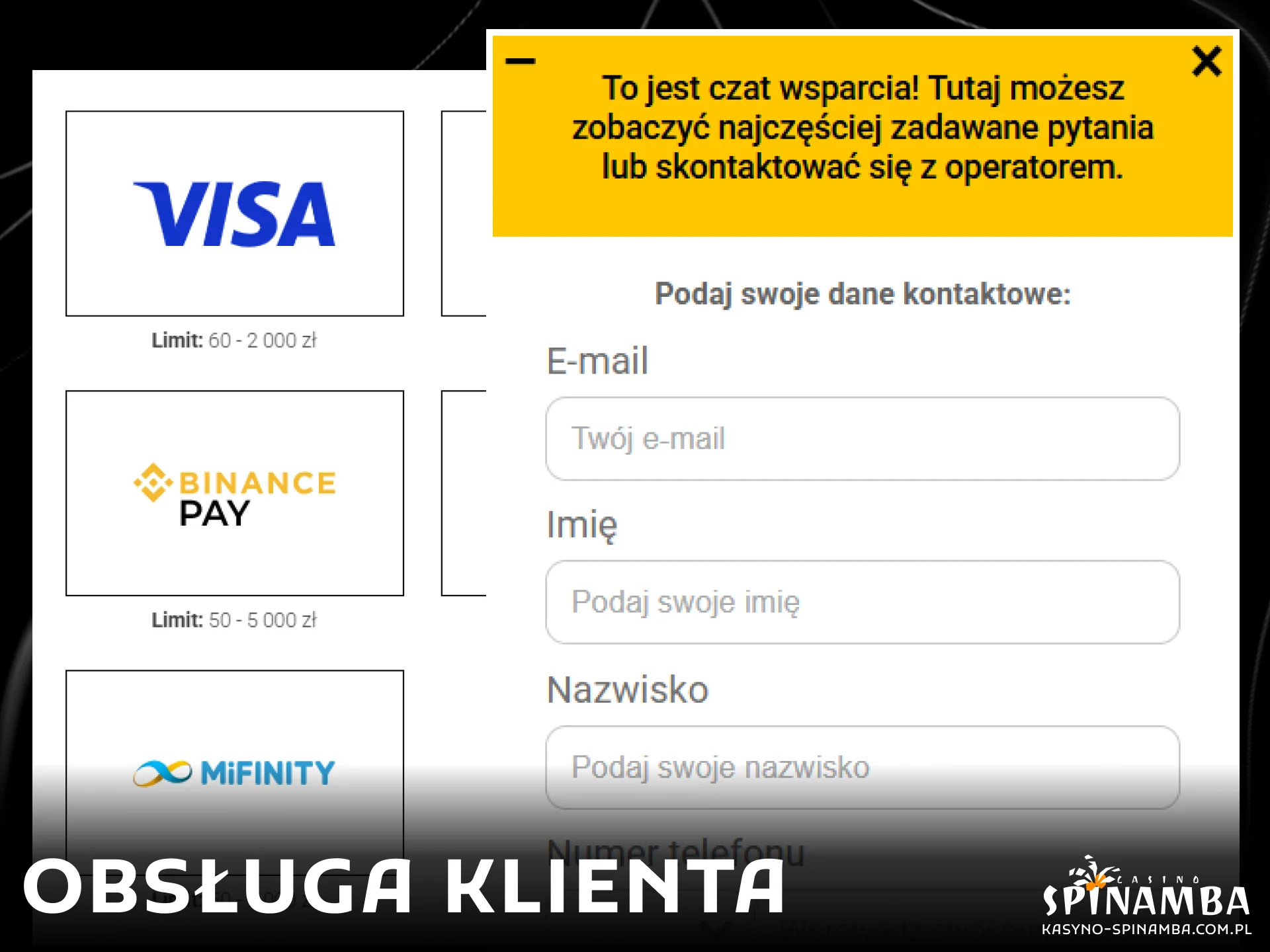 Sposoby szybkiego kontaktu z pomocą techniczną Spinamba w celu natychmiastowego rozwiązania problemów z wpłatami.
