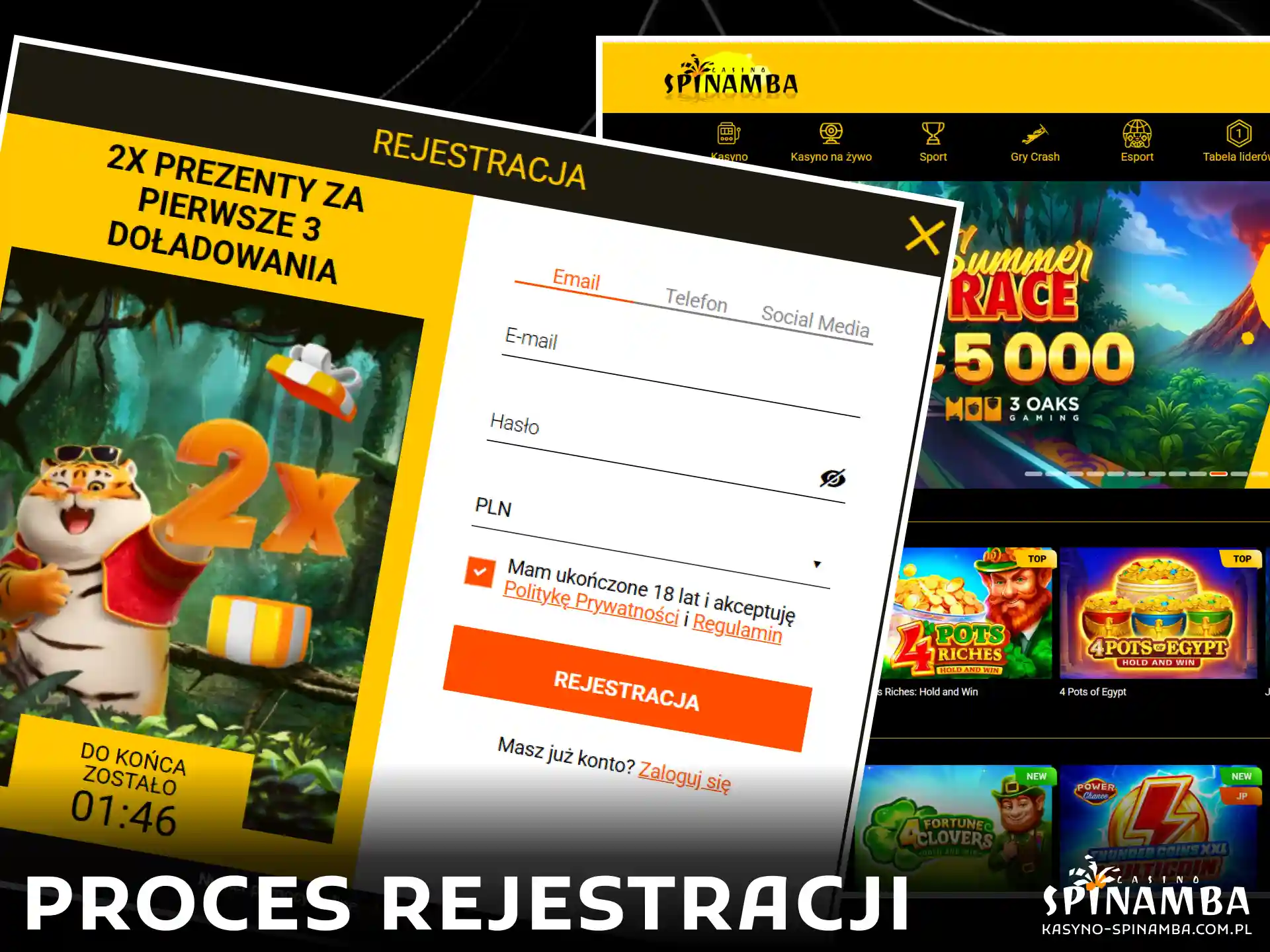 Instrukcja krok po kroku, jak zarejestrować nowe konto użytkownika na platformie Spinamba.