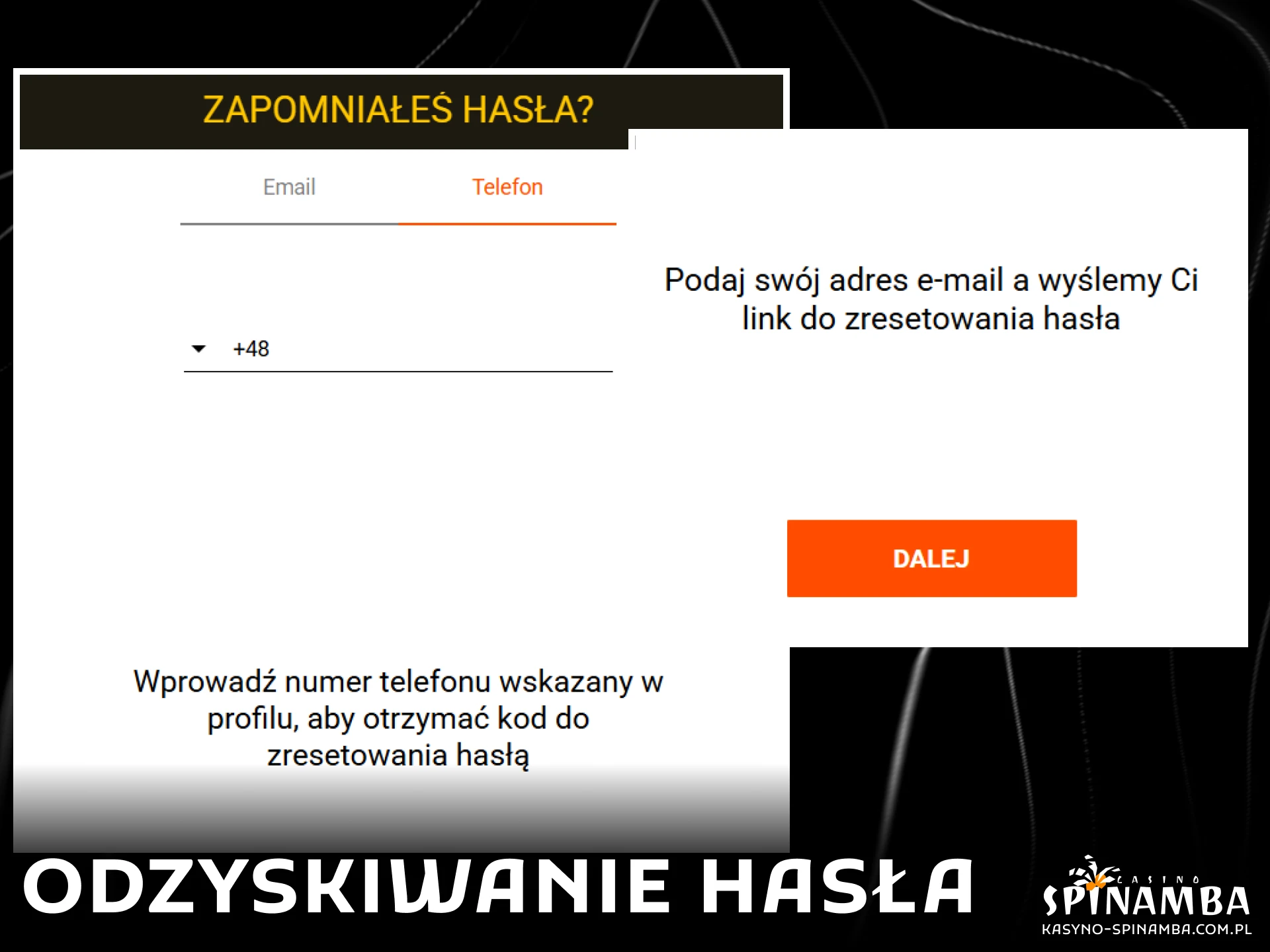 Instrukcja resetowania zapomnianego hasła i bezpiecznego przywracania dostępu do swojego konta gracza w Spinamba.