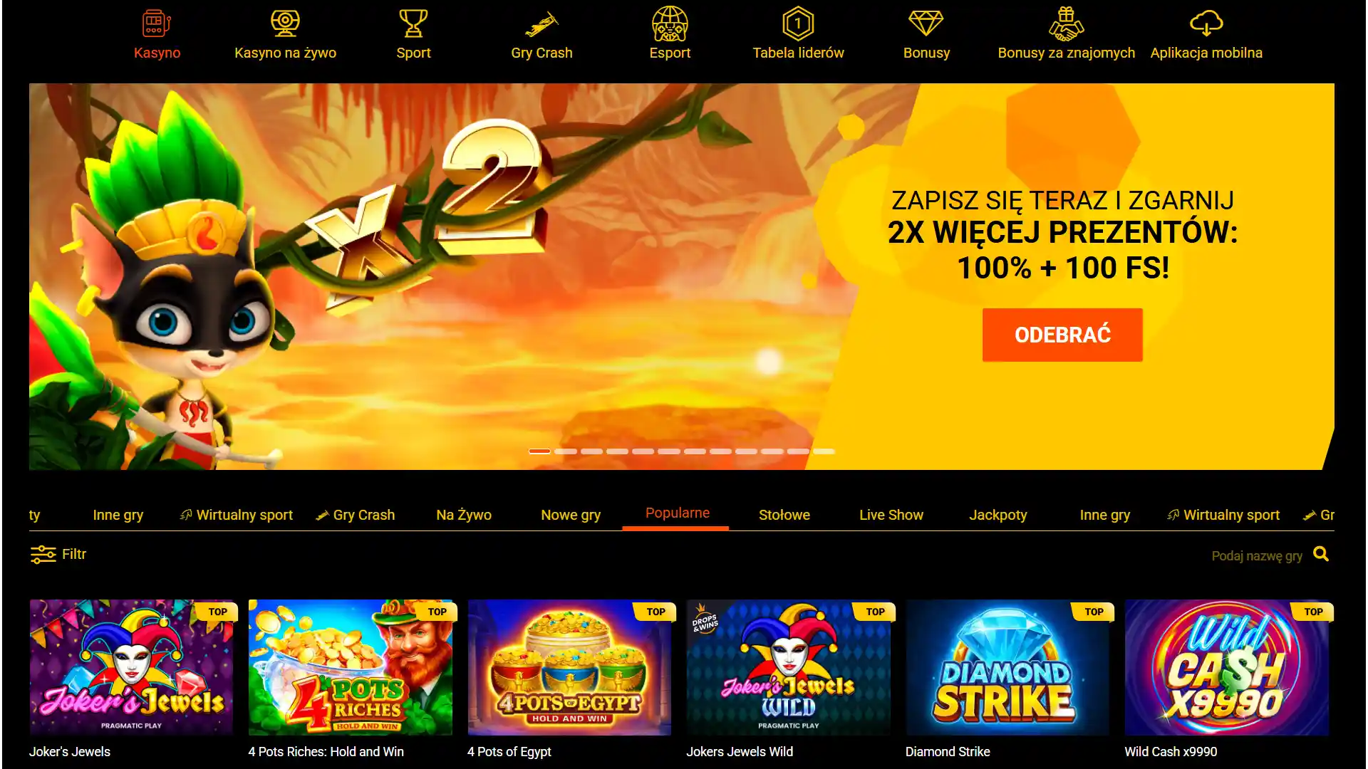 Lobby kasynowe prezentujące szeroki wybór gier i automatów online w Spinamba Polska.