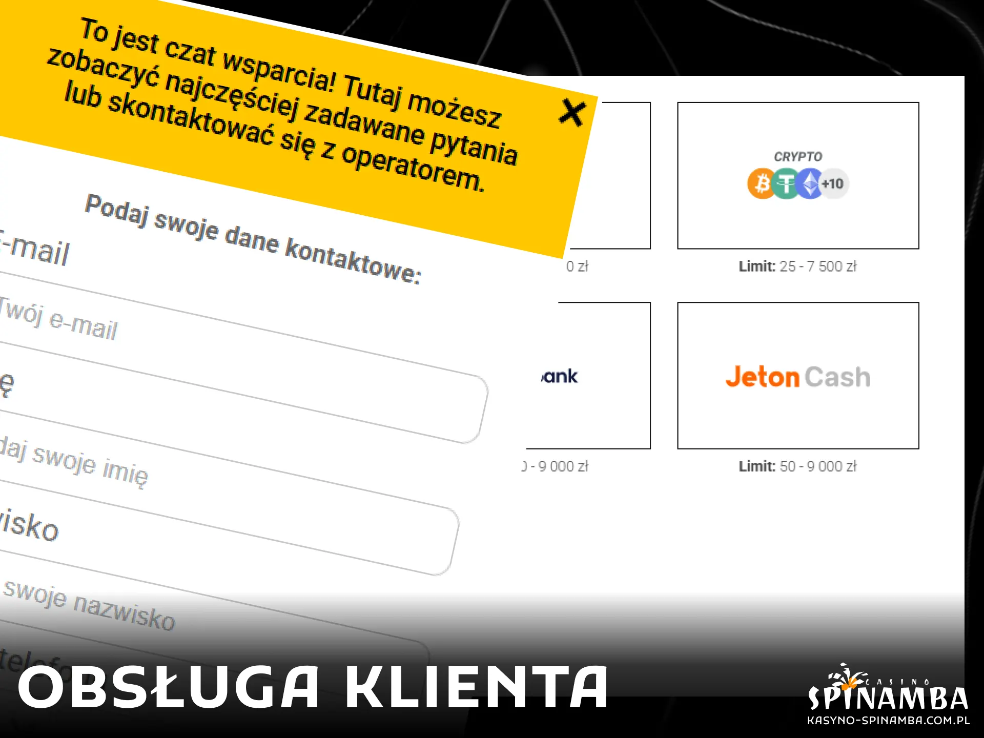 Skontaktuj się z całodobowym działem obsługi klienta Spinamba, aby uzyskać profesjonalną pomoc w sprawach związanych z płatnościami i wypłatami.